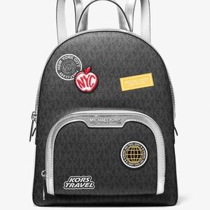 Michael Kors Medium Embellished Zip Pocket Backpack Leather Travel Black Multi